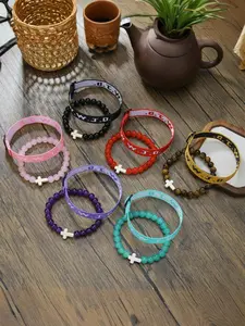 Fashionable Cross Charm Beaded Bracelet, Casual Trendy Beaded Bracelet, Fashion Accessories for Women & Men