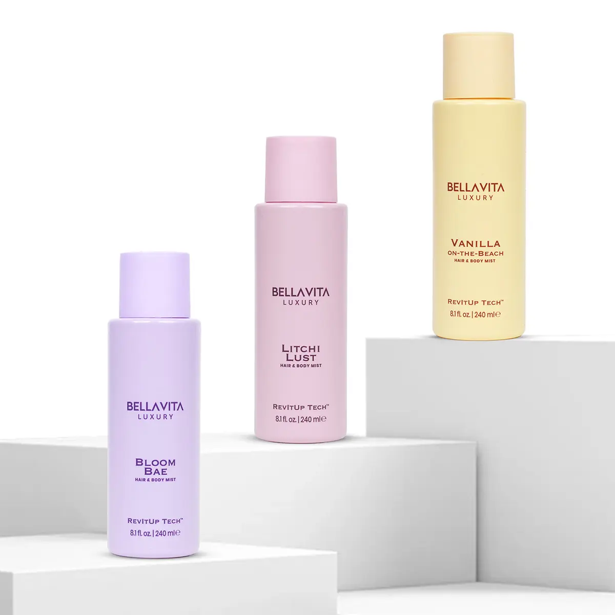 Bellavita Luxury Bloom Bae, Litchi Lust & Vanilla On The Beach Hair & Body Mist | Tiktok Exclusive Body Mist Bundle | 3X240ml (3X8.11 Fl. Oz.)