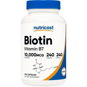Nutricost Biotin (Vitamin B7) 10,000mcg (10mg) Vitamin Supplement, 240 Capsules - Vegetarian, Gluten Free, Quick Release, Non-GMO