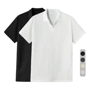 Men's Solid Jacquard Knit Polo Shirt, Regular Fit Casual Short Sleeve Collared Top for Summer, National Day Clothing, Fashion Menswear Men's Clothes for Daily Wear，summer outfits，mensfashion，mens clothing，guys giftsJacquard polo shirt funny men