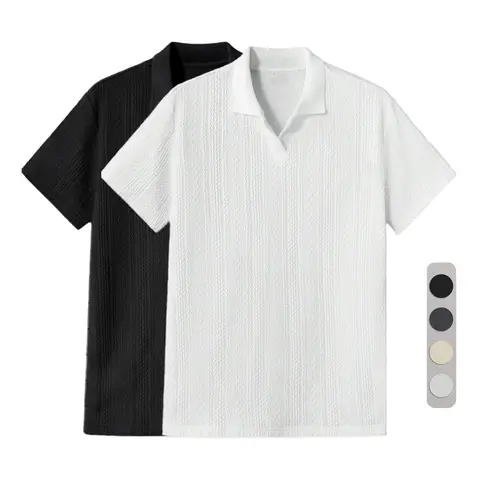 Men's Solid Jacquard Knit Polo Shirt, Regular Fit Casual Short Sleeve Collared Top for Summer, National Day Clothing, Fashion Menswear Men's Clothes for Daily Wear，summer outfits，mensfashion，mens clothing，guys giftsJacquard polo shirt funny men fathersday