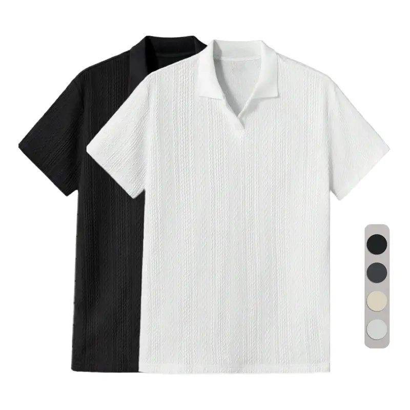 Men's Solid Jacquard Knit Polo Shirt, Regular Fit Casual Short Sleeve Collared Top for Summer, National Day Clothing, Fashion Menswear Men's Clothes for Daily Wear,summer outfits,mensfashion,mens clothing,guys giftsJacquard polo shirt funny men fathersday