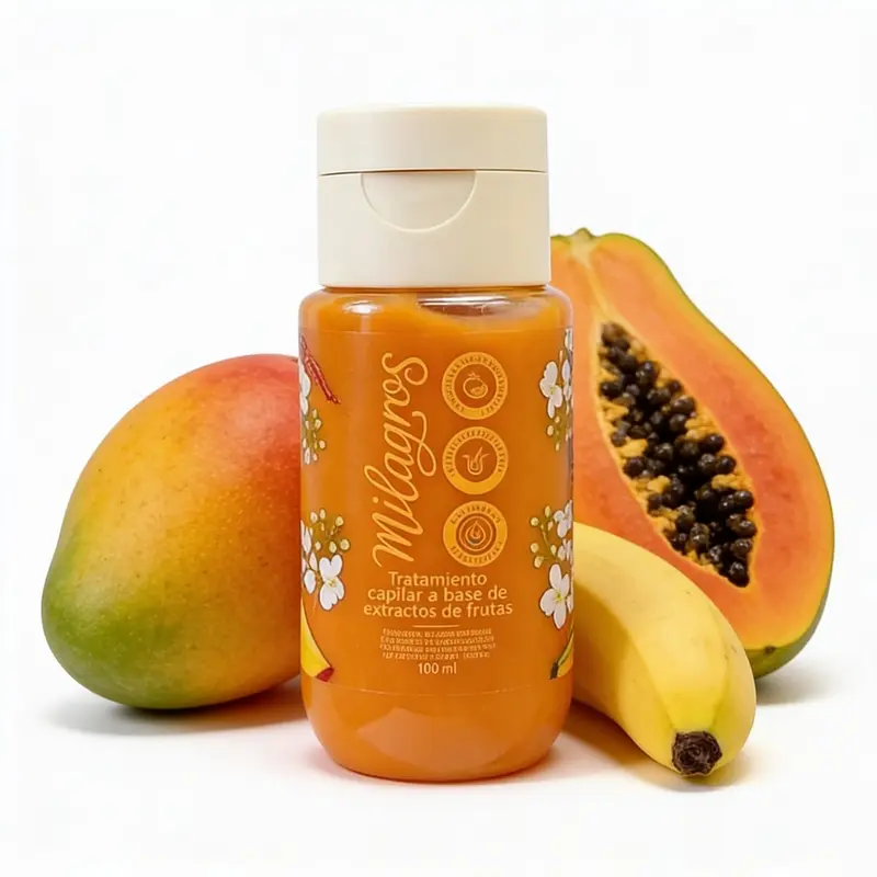 Milagros Mini Fruit Pre-Shampoo Treatment - Handy Lightweight Cosmetic Hair Care Product, Pre-Poo Dry Hair Treatment with Provitamin B5, Blended Natural Extracts & Botanical Butters, Nourishing Liquid Formula