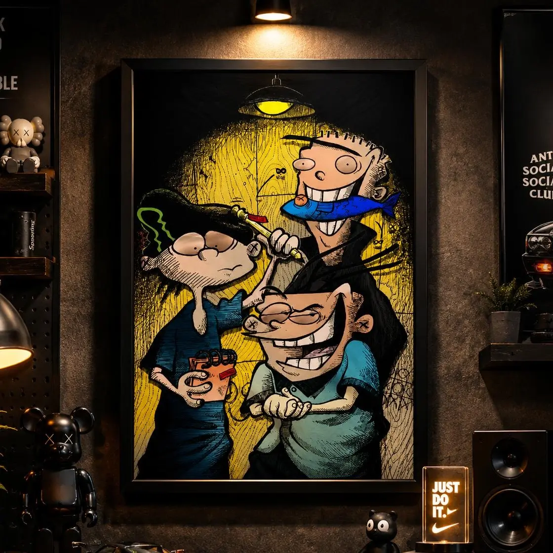 Ed, Edd n Eddy Classic Cartoon Canvas Wall Art, Retro 90s 2000s Animated Trio Graffiti Poster, Millennial Childhood Nostalgia Decor for Game Room Dorm Bedroom, Framed Unframed Multiple Sizes