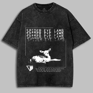 Outlast Trials SPIDER EYE LAMB Washed T-Shirt, Video Games, Horror Vintage Shirt, Game Fan, Streetwear Tops Black Fabric Menswear