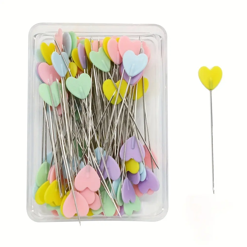 100pcs Assorted Heart-Shaped Flat Head Pins for Sewing, Crafting, Quilting, Sewing Tools & Sewing Supplies Crafts, Needle Crafts Kit - Multicolor Straight Pins Set