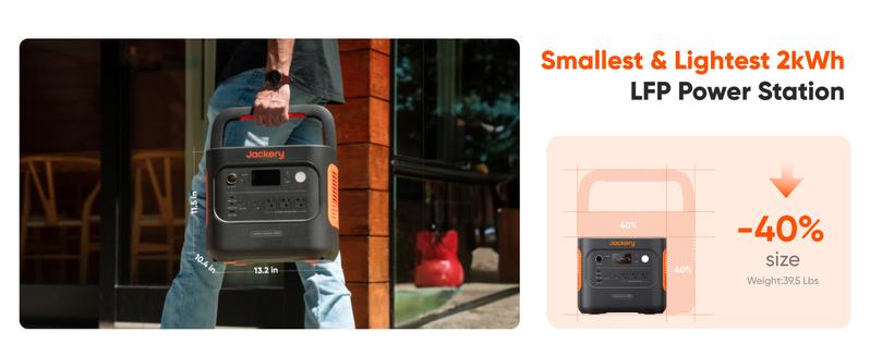 [New Arrivals]Jackery Explorer 2000 v2 Portable Power Station, 2042Wh LiFePO4 Home Backup Battery powersupply, 2200W Solar Generator with 20ms UPS, USB-C PD 100W Fast Charging for Emergencies, Power Outages, Outdoor Camping emergency  generator
