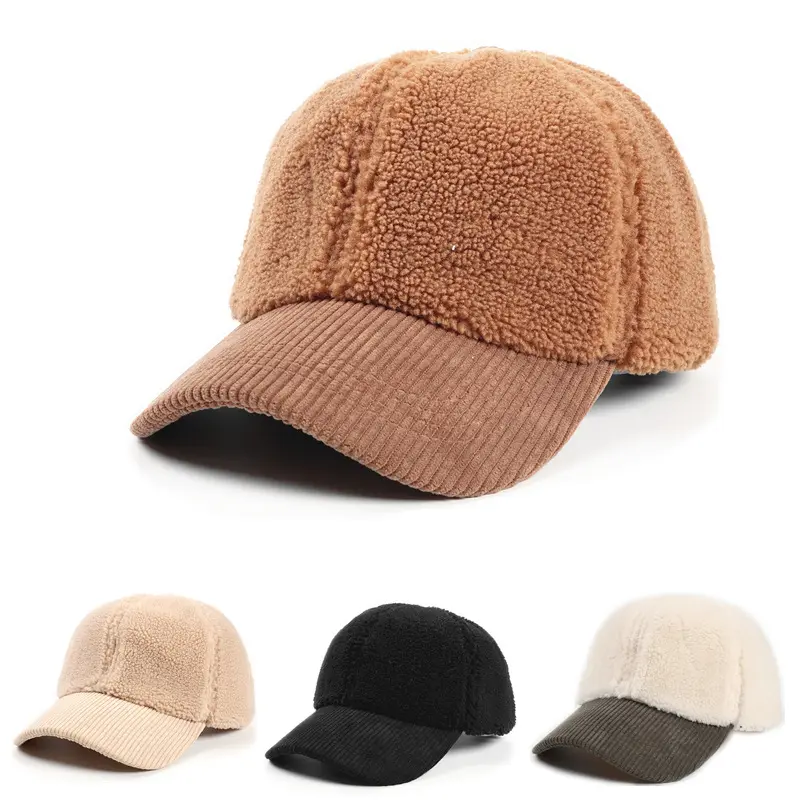 Unisex Knitted Winter Hat - Japanese-Korean Style Sherpa-Corduroy Blend Beanie, Premium Quality Minimalist Solid Color Thermal Cap for Autumn Winter