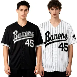 Men's Barons #45 Baseball Jersey  Sewing embroidery Hip Hop Clothes 90sOutfit Unisex Party Gift Stitched Blend of Basketball Legacy & Baseball Cool Stand Out in Street Style large size S-3XL stripe white black Outdoor sportswear