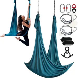 VEVOR Aerial Silk & Yoga Swing,  11 Yards, Aerial Yoga Hammock Kit with 100gsm Nylon Fabric, Full Rigging Hardware & Easy Set-up Guide, Antigravity Flying for All Levels Fitness Bodybuilding, Green