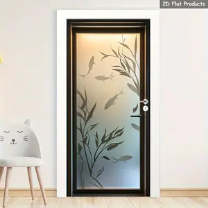Self-Adhesive Removable Wallpaper Door Stickers, Glossy PVC Fish Design, Easy Application No Residue Removal