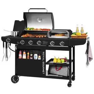Royal Gourmet ZH3004H 3-in-1 Premium Gas Grill and Pizza Oven Combo with Side Burner,59,000 BTU,768 Square Inches of Grilling Area,Automatic Ignition,Open Shelf Storage,Two Swivel Wheels with Brakes,Perfect for Backyard,Patio and Outdoor Parties,Black