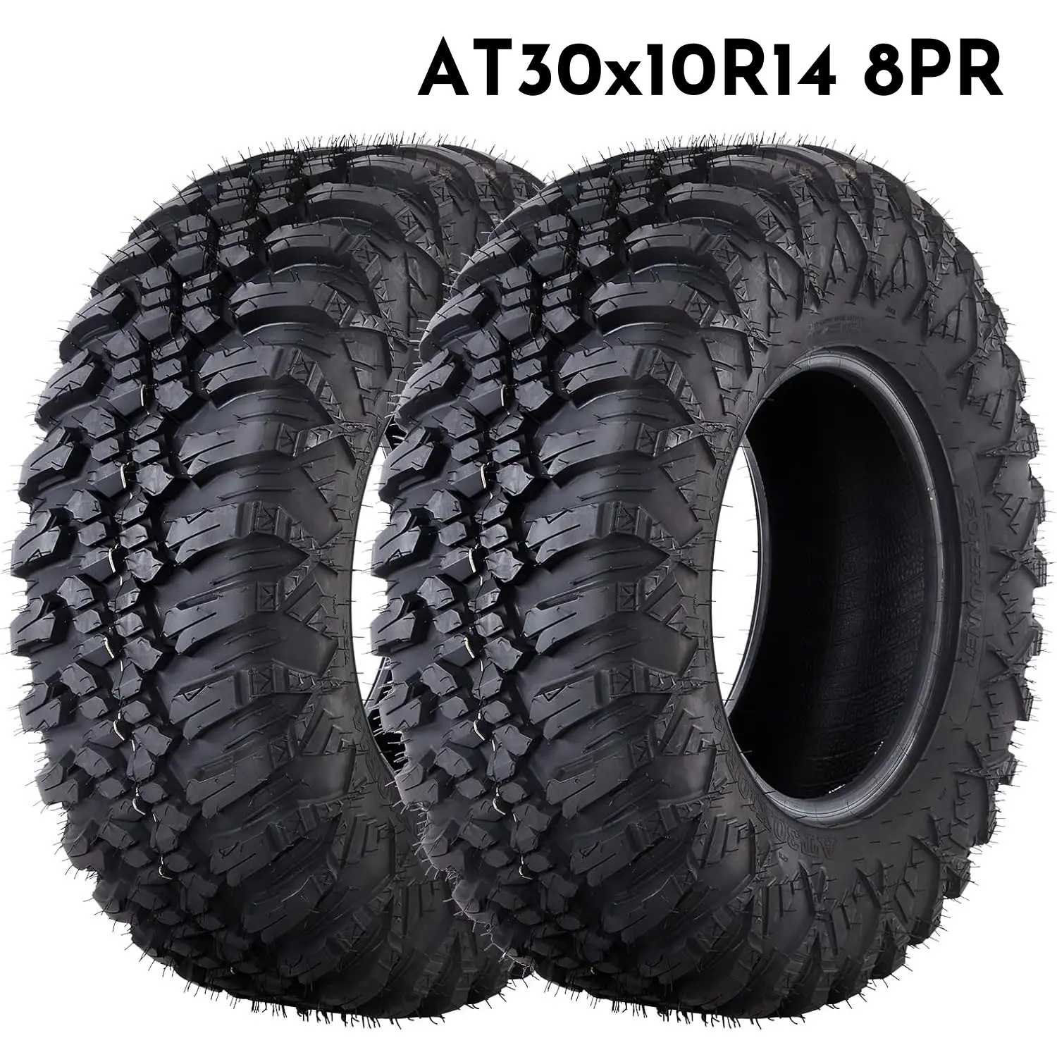 Heavy Duty 2-Piece ATV UTV All-Terrain Wheel Set, 30x10x14 8PR Radial Tires, Non-Directional Tread Pattern, AT30x10R14 Fit for 14-Inch Black Rims, Heavy Duty Wheel