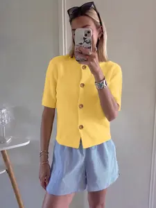 Women's Casual Loose-Fitting Knit Cardigan Button, Soft Wax Texture, Short Sleeve, Spring/summer, Perfect for Dates, Leisure, Vacation