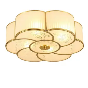 Aeyee Brass Flush Mount Ceiling Light, Vintage Frosted Glass Ceiling Lighting Fixture, 4 Lights Classic Ceiling Lamp