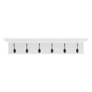 360 stand Antique Glossy Mahogany Shelf & Traditional Classic White Wood 6-Coat Hook Wall-Mount Hanging Rack, Decorative Farmhouse Home Supplies for Coat Storage, 7.87x39.37x3.94in (Antique Brass Accents)