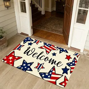 1pc Patriotic Flag Welcome Mat, American Independence Day Party Decor Doormat, Home Decoration Rug, Ideal Gift for Family and Friends, Statement Flannel Doormat