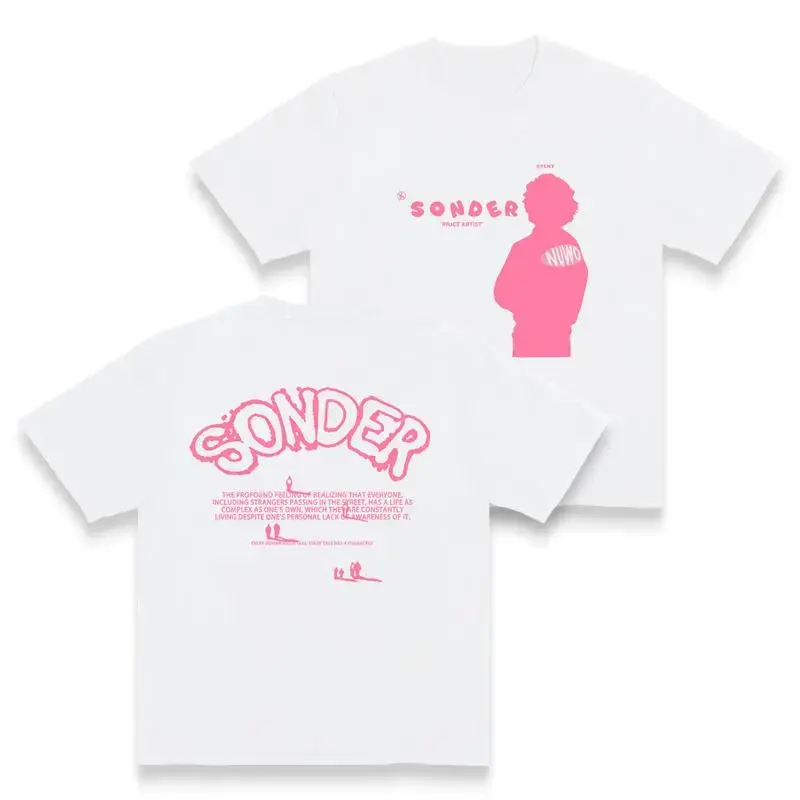 Women's Stylish Oversized Round Neck Short-Sleeve Cotton Pink Sonder Rap Peel-Resist Print Top - Casual Streetwear, Lightweight, Breathable, Soft, Comfortable, Made in USA (Unisex Fit), Tops
