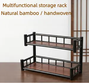 Multifunctional Storage Shelf Natural Bamboo Handwoven Bathroom Kitchen Organizer Café Display Rack