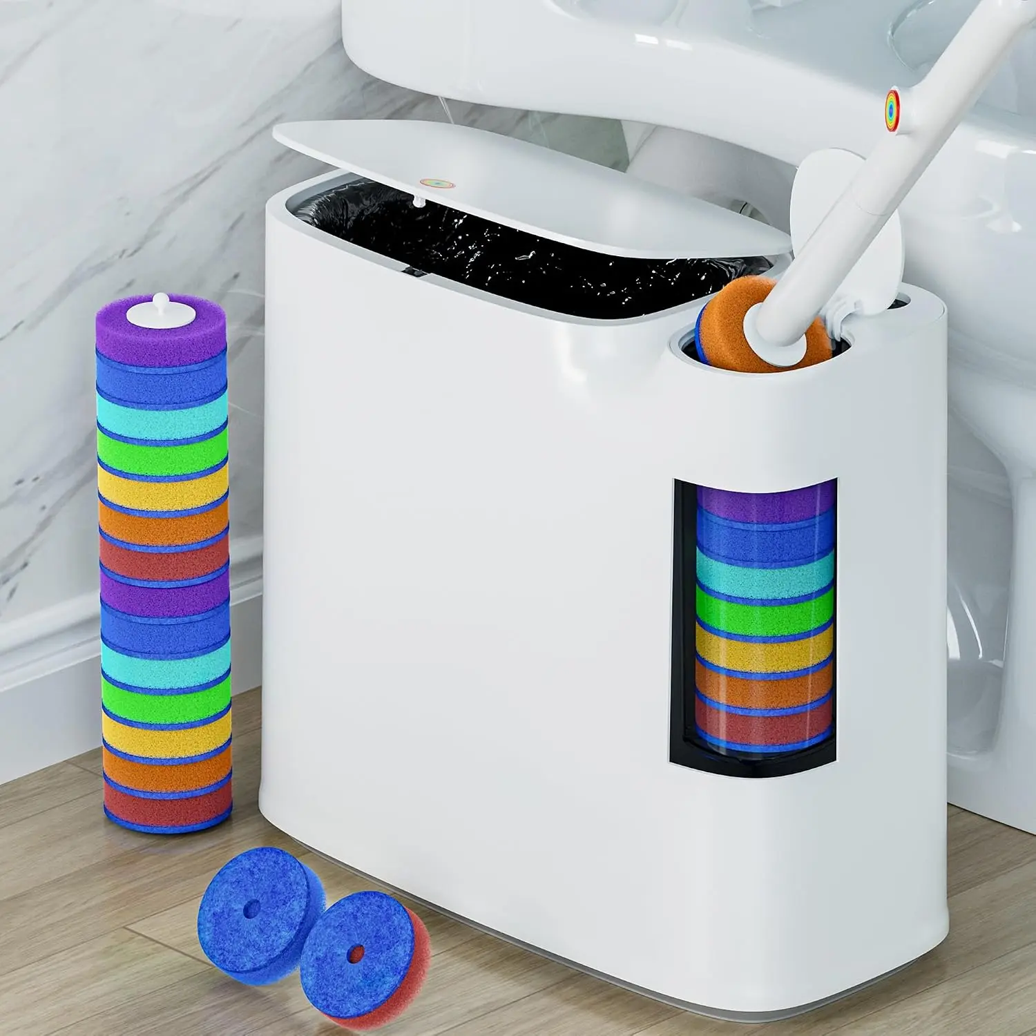 Joybos  3 in 1 Bathroom Trash can with toilert Brush,12 Refills | 3 in 1,modern bathroom,bathroom, toilet