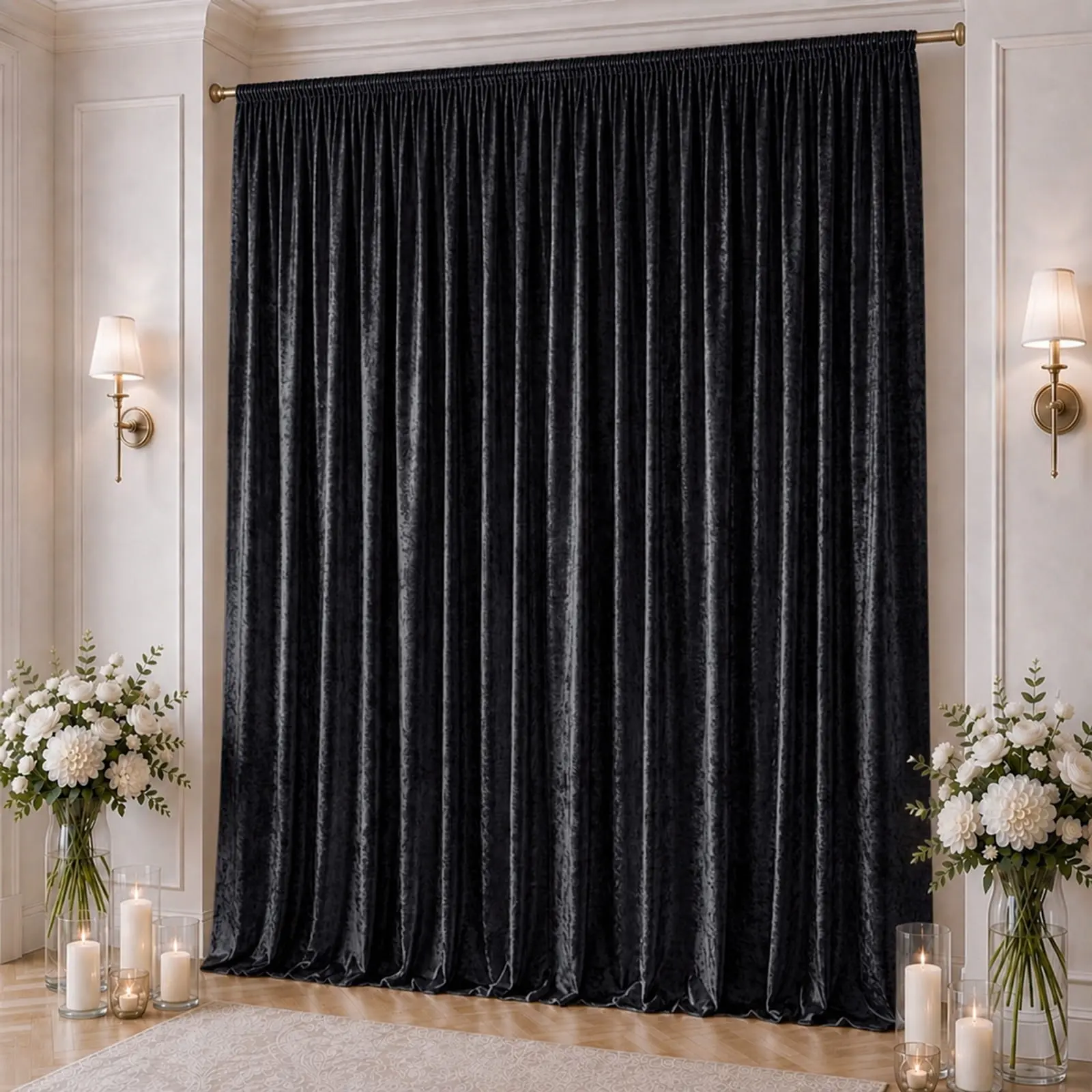 10x16 ft Premium Crushed Velvet Blackout 70% Backdrop Curtain - Single Panel Event Decor with Rod Pocket, Ceiling Drape & Stage Backdrop