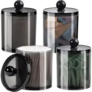 4 Pack Plastic Acrylic Bathroom Vanity Countertop Canister Jars with Storage Lid, Apothecary Jars Qtip Holder Makeup Organizer for Cotton Balls,Swabs,Pads,Bath Salts Bottles Tin