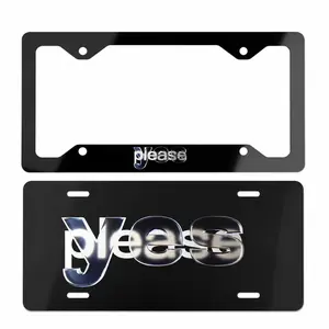 Glossy Black “Yes Please” License Plate & Frame Set – Chrome Text Racing Style Car Tag Cover | Modern Custom Automotive Accessory for Cars & Trucks