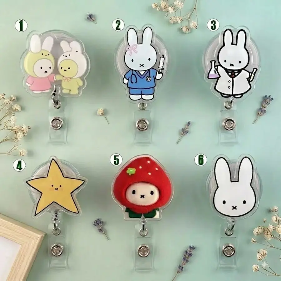 Smiski Miffy Badge Reel, Cute Retractable ID Holder, Kawaii Medical Character Design, Adorable Healthcare Accessory For Nurses And Doctors