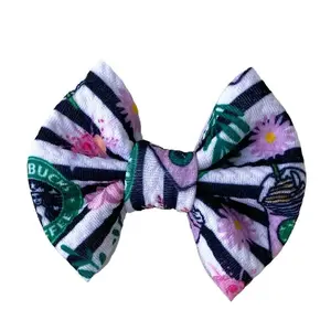 Coffee Lovers Bullet Fabric Hair Bows Soft Stretchy Aesthetic Bow Clips 3 Inch Wide Textured Ribbed Fabric Perfect for Half Up Styles Ponytails Buns Made in Michigan USA