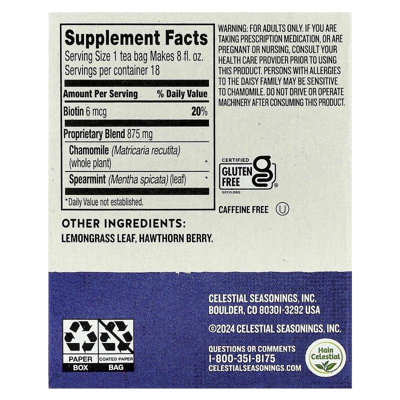 Celestial Seasonings Wellness Tea, Sleepytime® Biotin Beauty Rest™, Caffeine Free, 18 Tea Bags, 0.75 oz (21 g)