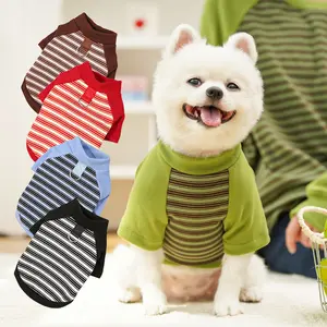 Pet Clothes Dog Cat T-Shirt Short Sleeve Stripes Costume Causal Breathable With Leash Ring D00045