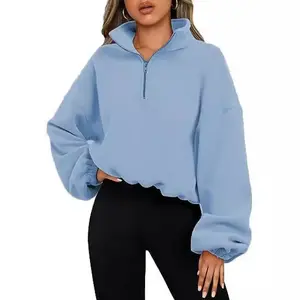 Women's sports top, high-neck pullover, plain-colored long-sleeved sports shirt.Oligor fleece warm sports sweatshirt for women, slim-fitting fitness wear for autumn and winter, yoga wear.
