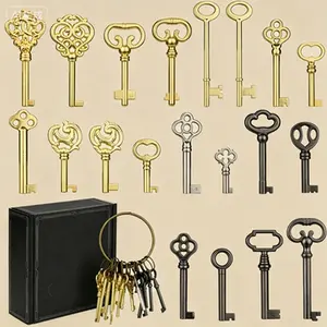 Universal Antique Keys, 20PCS Hollow Barrel Skeleton Keys for Vintage Furniture, Jewelry Box, Curio Cabinet, Old Door Lock Replacement, Reusable Decorative Keys