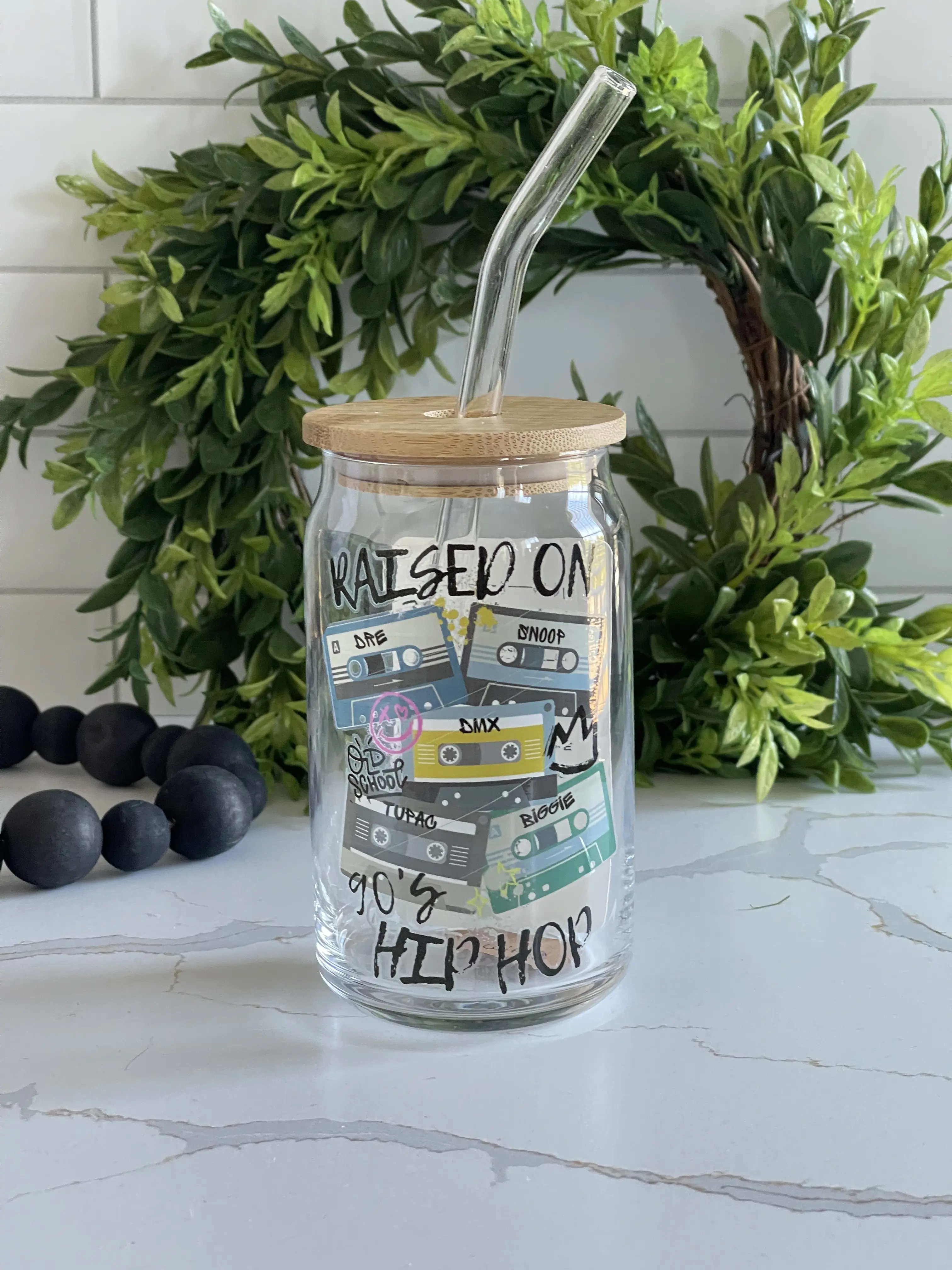 Raised on Hip Hop 16oz Libbey Glass with Glass Straw