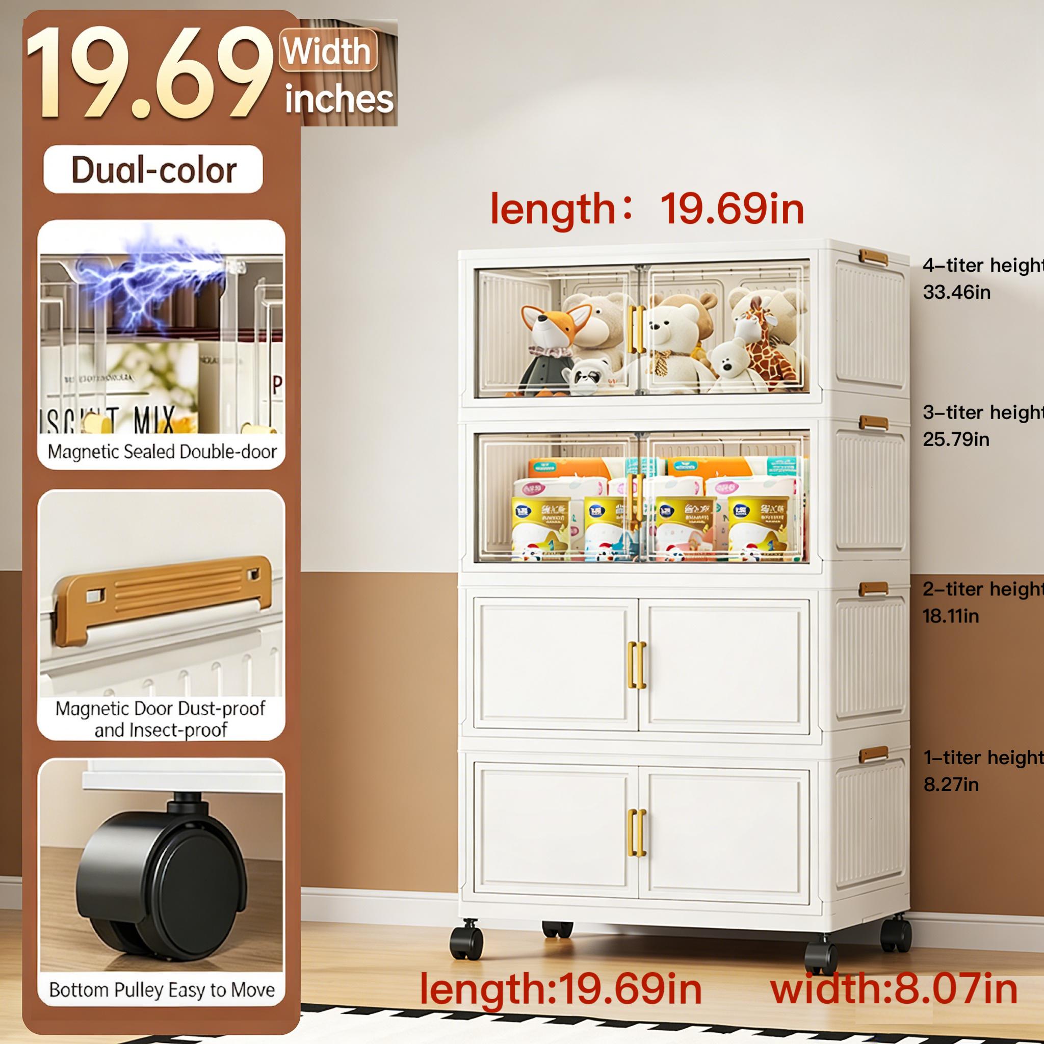 18-inch wide multi-functional 1/4/5-layer folding storage cabinet with wheels, large capacity, magnetic double-door design, suitable for kitchen, clothes, toys, books, etc. storage, perfect storage solution for living room, bedroom, office, storage box