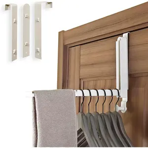 Folding Clothes Drying Rack with 3 Brackets for Over The Door and Wall, All Laundry Dryer Rack with Retractable Rod for, Fit Doors Thickness from 0.59in to 1.96in (Cream White)