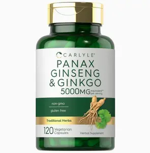 Panax Ginseng & Ginkgo | 120 Vegetarian Capsules | Non-GMO & Gluten Free Supplement