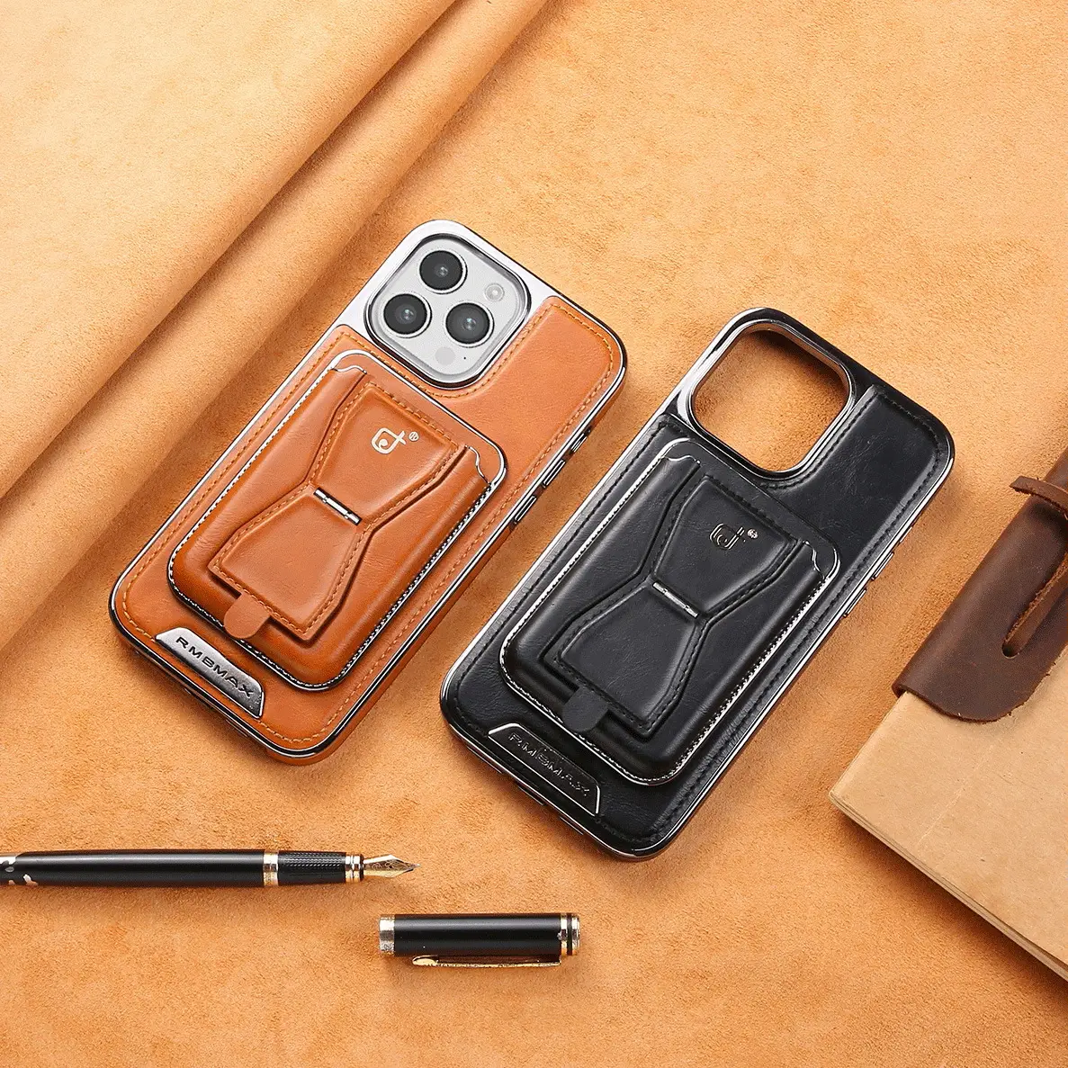 (Holding up to 2 Cards & Not Metal) Magnetic Classic Leather Case for iPhone with a Removable Cardholder for iPhone 16/15/14/13/12 Pro Max