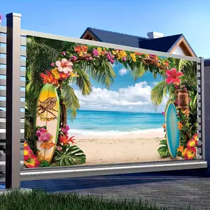 Tropical Beach Pattern Backdrop, 1 Count Hawaiian Beach Backdrop, Summer Beach Theme Party Decoration, Party Supplies for Birthday Wedding, Banners, Print