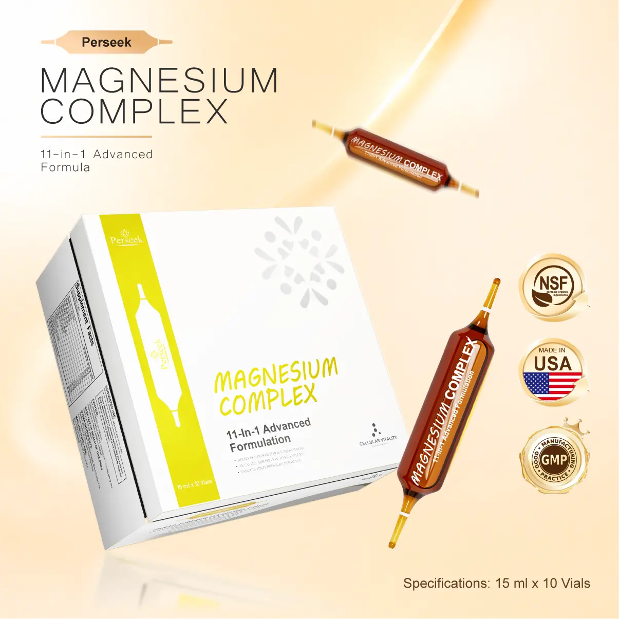 Perseek Magnesium Glycinate Liquid Drops - Triple-Action for Sleep, Stress & Muscle Relaxation - 3x Faster Absorption, Non-Drowsy Formula - Sugar-Free, 15mL x 10 Vials