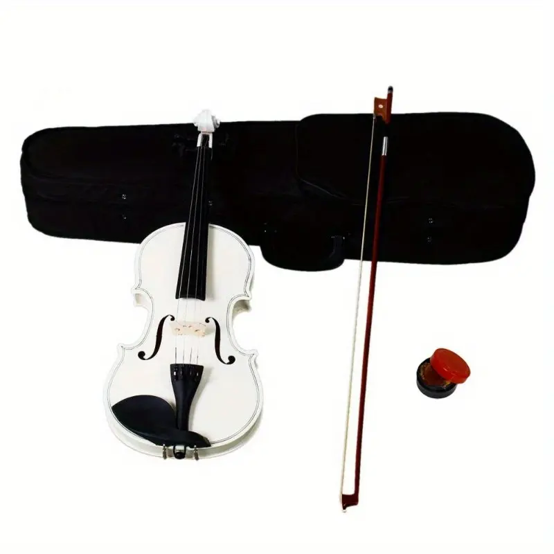 New 4/4 Size Major Acoustic Violin Instrument Kit - Solid White Color, Includes Case, Bow, Violin Rosin, No Mixed Color Accessories