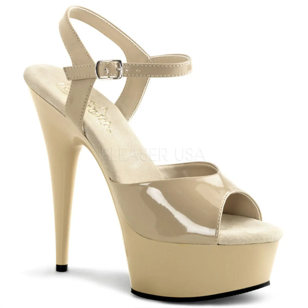 Women's Stylish Cream High Heel Sandals - 6" Spiked Stiletto, 1.75" Platform, Ankle Strap - Women's Fashion Footwear, Fashion Apparel, High Heels, Stilettos, Elegant, Spikes, Exotic Dance, Shoe, Exotic Dancing High Heel