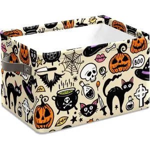 Halloween Basket with Handles Spooky Boo Basket Stuffers for Women Girls Boyfriend Mens Large Collapsible Storage Container for Shelves  Office Toys
