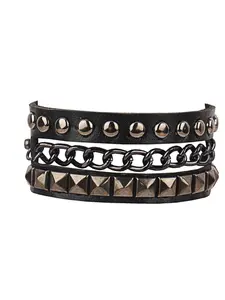 2026 Black Punk Women Men Square Rivet Studded Bracelet Wide Cuff Pu Leather Bracelet Chain Fashion Bangles Bracelet Jewelry Gif Trendy Stack Bangle Punk Style Jewelry