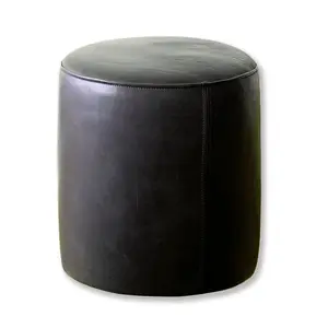 Black Round Leather Ottoman | Pouf