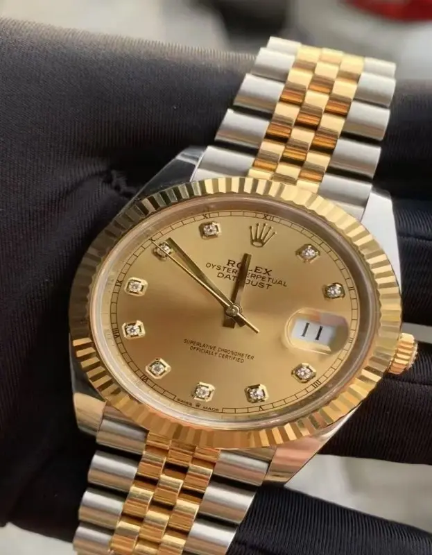 ‮ XELOR  ‬Datejust Two‑Tone Men Automatic Watch, Gold Diamond‑Set Dial Fluted Bezel Jubilee Bracelet Luxury Dress Wrist Watch