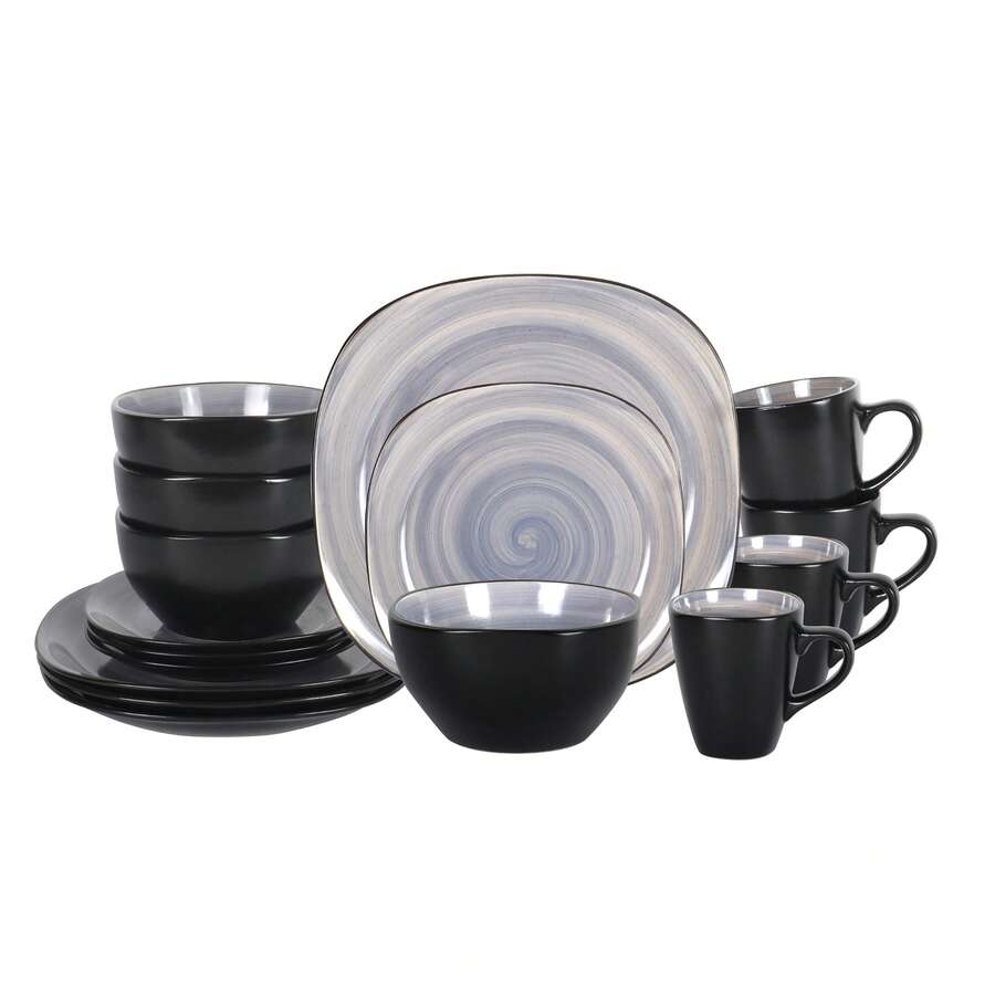 Stoneware 16pc Square Dinnerware Set Swirl Purple