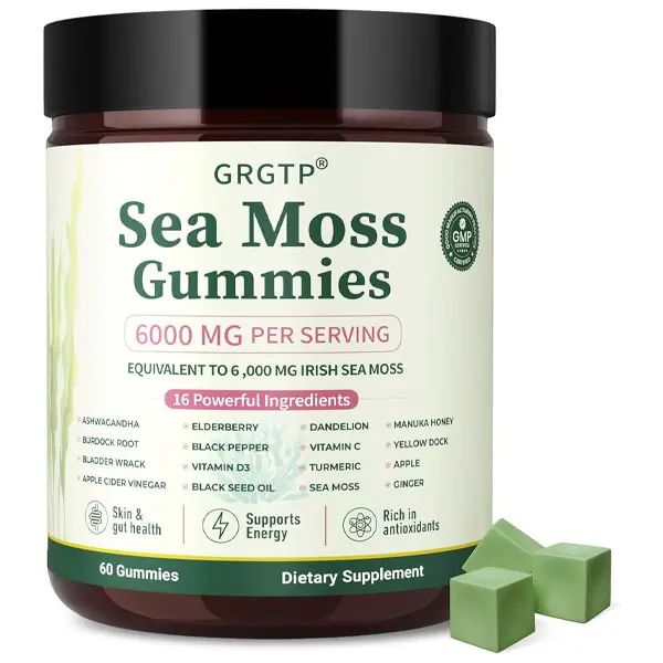 Sea Moss Gummies 16-in-1 - Ashwagandha Black Seed Oil Bladder Wrack Turmeric Vitamin C & D3 with Manuka Burdock Root Dandelion Yellow Dock Natural Detox & Liver Health Immune Support, Energy Boost