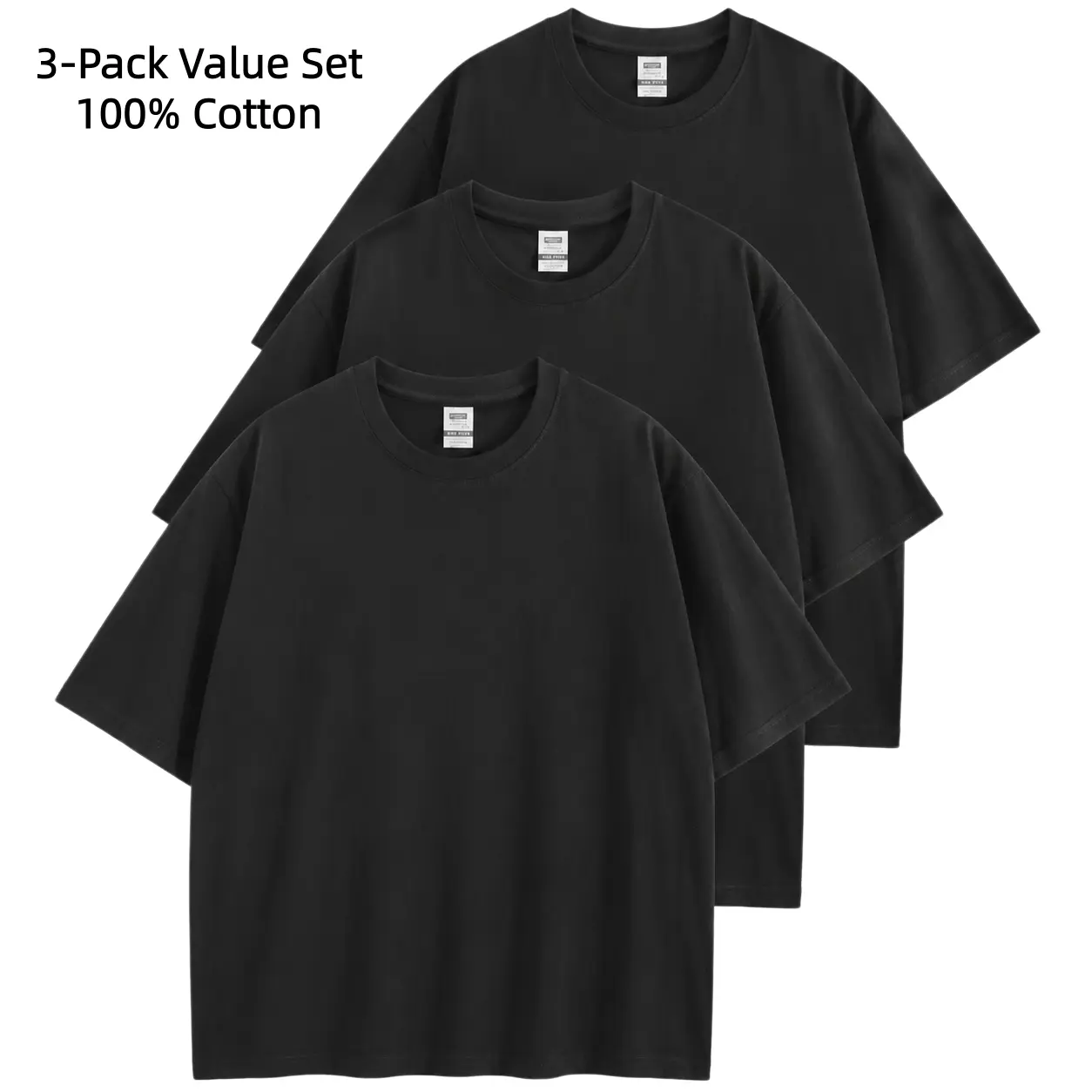 Men's 3-Pack 100% Pure Cotton Heavyweight Festive Plain White Baggy Round Neck Short-Sleeve T-Shirts - Breathable, Soft, Casual Basic Blank Tops for DIY Printing, Layering, Distressed, Vintage, 100% Cotton