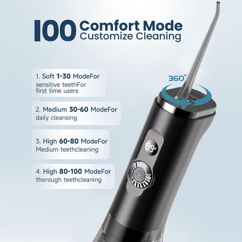 AILE Water Flosser,100 Modes for Teeth,Powerful and Rechargeable Oral Irrigator,LED Display,300ML Tank,IPX7 WP,Cordless Portable,Brace Care,Gift
